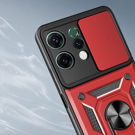 Obrnené puzdro pre Oppo Reno 14, s ochranou fotoaparátu, so stojanom, červené