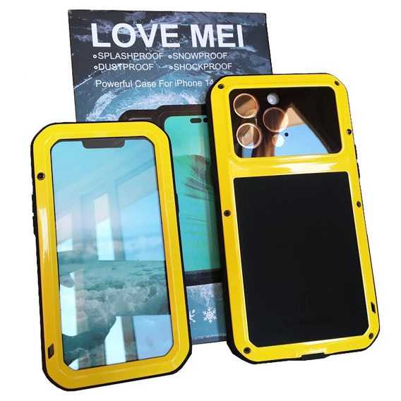 Love Mei Obal na mobil pre iPhone 14 Pro, armored with glass, žlté