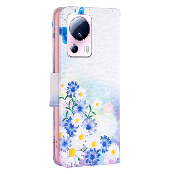 Klapkové puzdro pre Xiaomi 13 Lite, Wallet, butterfly and flowers, biele