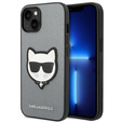 Karl Lagerfeld Obal na mobil pre iPhone 14, Saffiano Choupette Head Patch, strieborné