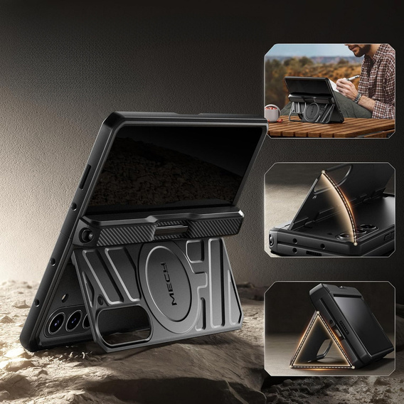 Puzdro pre Samsung Galaxy S24 Ultra, séria Tongate MECH so stojanom, čierne