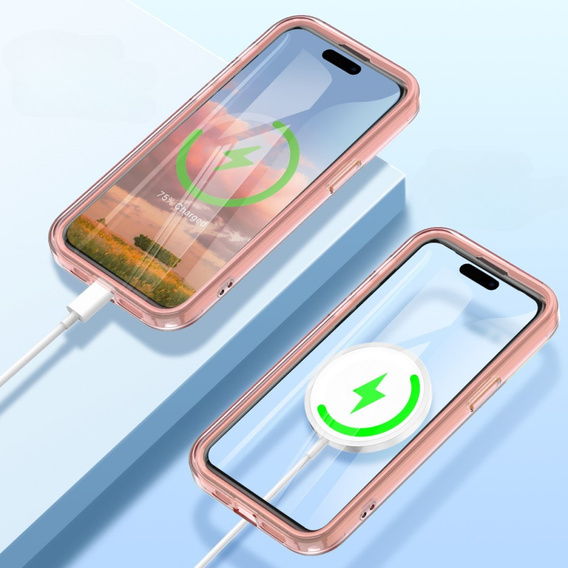 Puzdro pre iPhone 16 Pro Max, Shockproof Hybrid, s fóliou na displej, pre MagSafe, ružové