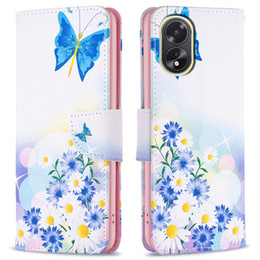 Klapkové puzdro pre Oppo A38 4G / Oppo A18 4G, Wallet, Butterfly & Flowers biele
