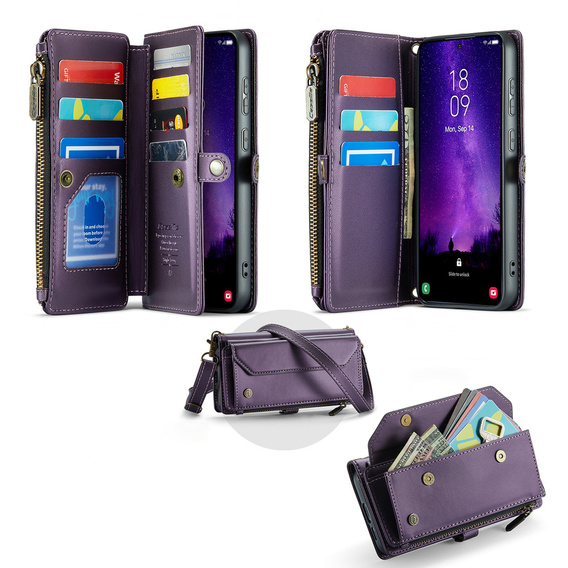 Puzdro CASEME pre Samsung Galaxy S25 FE, RFID Leather Wallet, s popruhom cez rameno, fialové