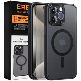 Puzdro pre iPhone 15 Pro Max, pre MagSafe, ERBORD Matt Case, čierny + sklo na displej