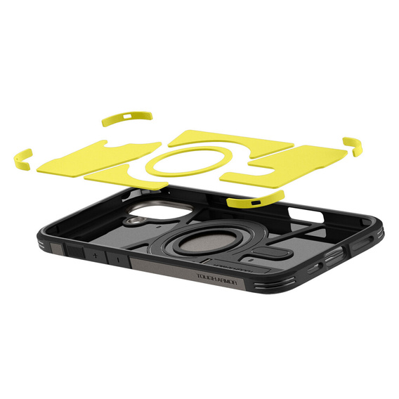 Puzdro Spigen pre iPhone 16, Tough Armor Mag MagSafe, sivé + tvrdené sklo 9H