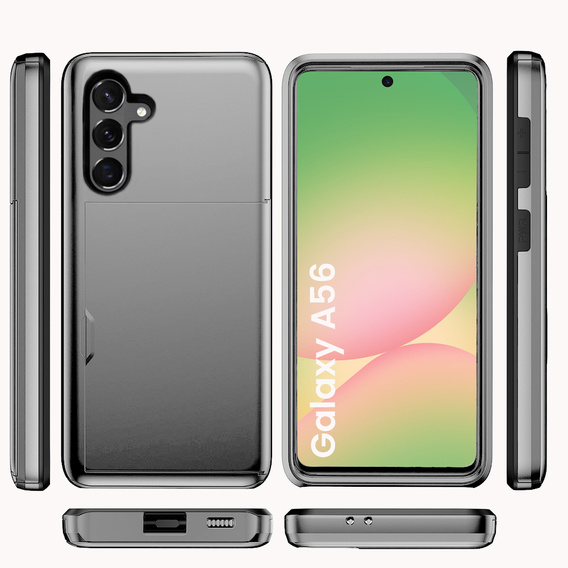 Obal na mobil pre Samsung Galaxy A56 5G, Sliding Card Holder, sivé