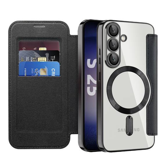 Klapkové puzdro pre Samsung Galaxy S25+ Plus, RFID Wallet MagSafe CamShield, čierne