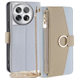 Flipové puzdro pre OnePlus 12 5G, Wallet Zipper Pocket, so zrkadlom, modré