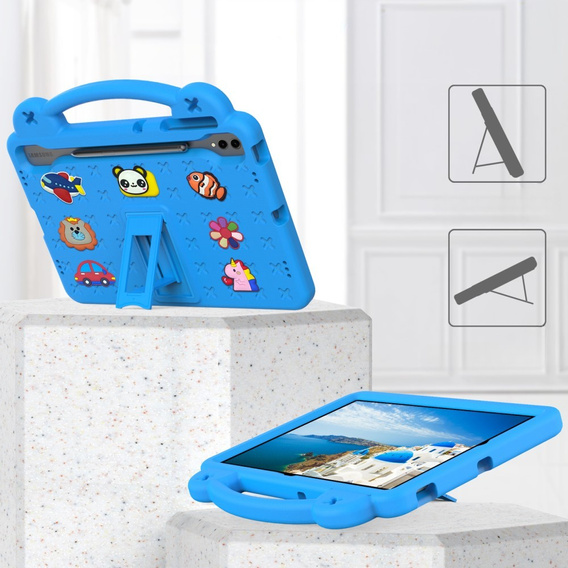 Detské puzdro pre Samsung Galaxy Tab S10+ Plus, Cute Patterns, so stojanom, modré