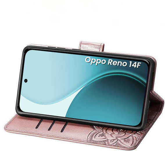 Klapkové puzdro pre Oppo Reno 14F, peňaženka, Butterfly, ružové zlato
