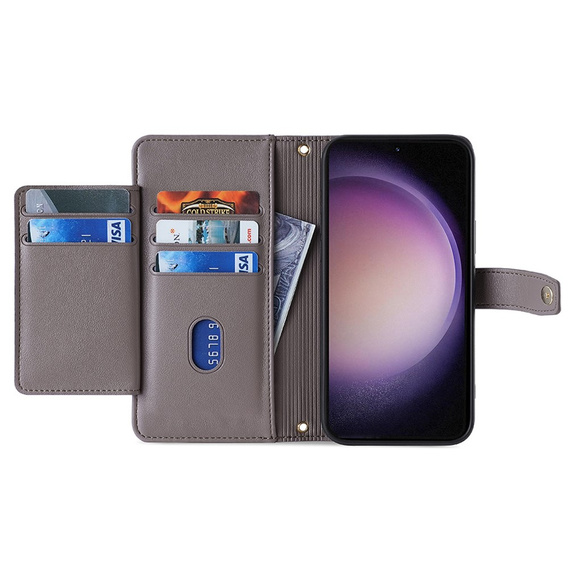 Klapkové puzdro pre Samsung Galaxy A25 5G, Wallet Zipper Pocket, sivé