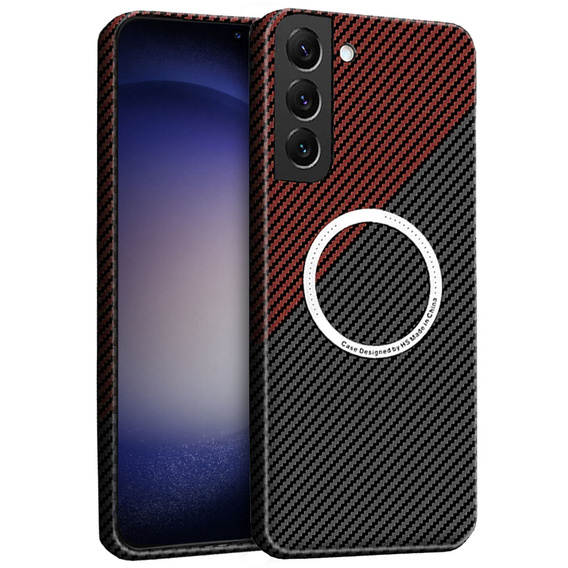 Obal na mobil pre Samsung Galaxy S23, Magsafe Slim Carbon, čierna / červená