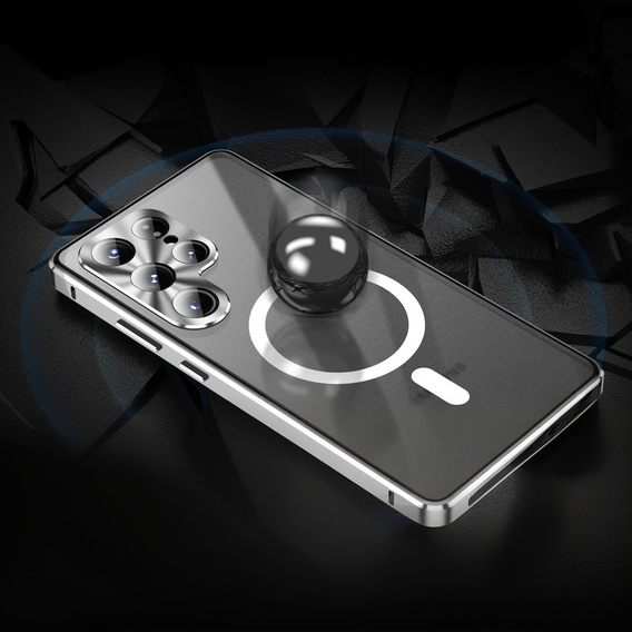 Magnetické puzdro Dual Glass MagSafe pre Samsung Galaxy S25 Ultra, strieborné
