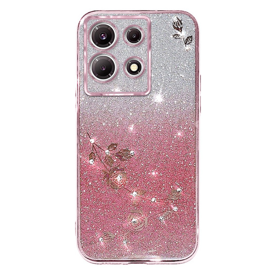 Puzdro pre Infinix Note 30 Pro 4G, Glitter Flower, ružové rose gold