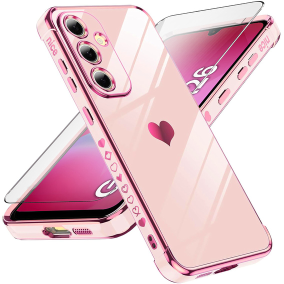 Puzdro pre Samsung Galaxy A26, Electro heart, ružové rose gold + sklo 9H