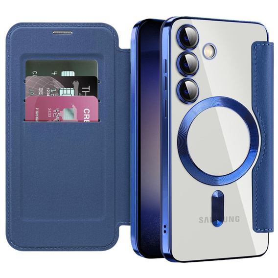 Klapkové puzdro pre Samsung Galaxy S24, RFID Wallet MagSafe CamShield, tmavomodré