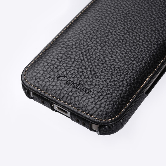 MELKCO flipové puzdro pre iPhone 16 Pro, kožené, flipové, čierne