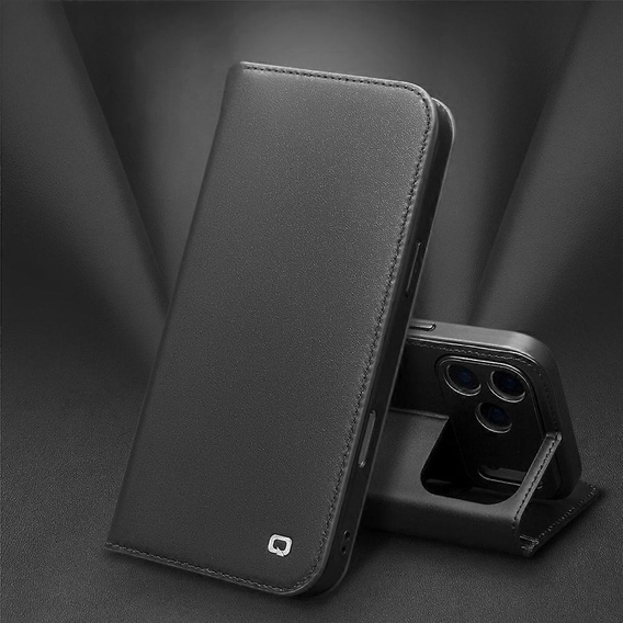 QIALINO kožené peňaženkové flipové puzdro pre iPhone 17 Pro - čierne