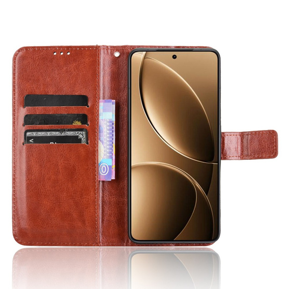 Klapkové puzdro pre Xiaomi Poco F7 Ultra, Crazy Horse Wallet, hnedé