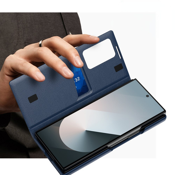 Flipové puzdro pre Samsung Z Fold5 5G, Smart View Wallet, tmavomodré