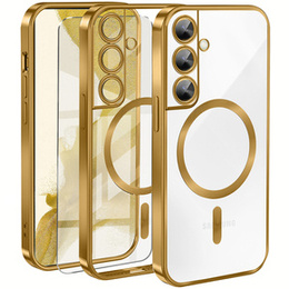 Puzdro pre Samsung Galaxy S22, Electro MagSafe, zlaté + sklo na displej