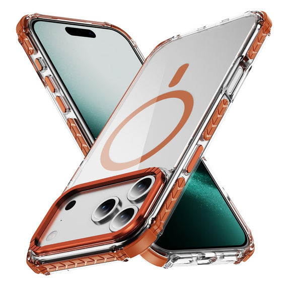 Obrnené puzdro MagSafe číre s oranžovými stranami pre iPhone 17 Pro Max