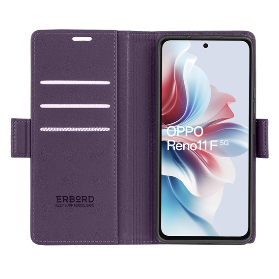 Puzdro pre Oppo Reno 11F, ERBORD Glossy Litchi, flipová peňaženka, fialové
