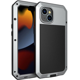 Puzdro pre iPhone 15, pancierované, s integrovaným sklom, strieborné