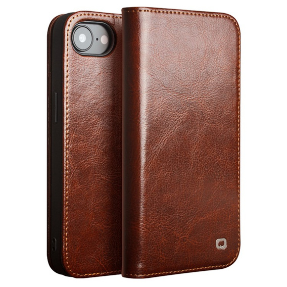 Flipové puzdro pre Iphone 16E, QIALINO Leather Wallet, hnedé