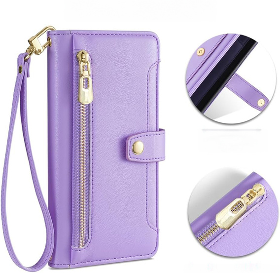 Klapkové puzdro pre iPhone 16E, Wallet Zipper Pocket, fialové