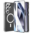 Magnetické puzdro Dual Glass MagSafe pre Samsung Galaxy S25 Ultra, strieborné