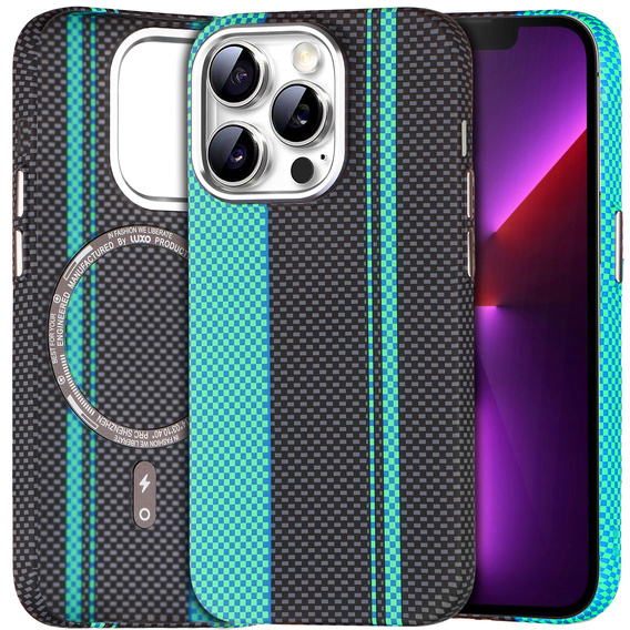 Puzdro pre iPhone 13 Pro, Carbon Fiber MagSafe, čierna / modrá