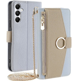 Flipové puzdro pre Samsung Galaxy A05s, Wallet Zipper Pocket, so zrkadlom, modré