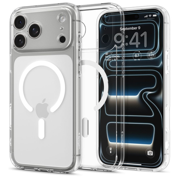 Spigen Ultra Hybrid MagSafe puzdro pre iPhone 17 Pro, číre / biele
