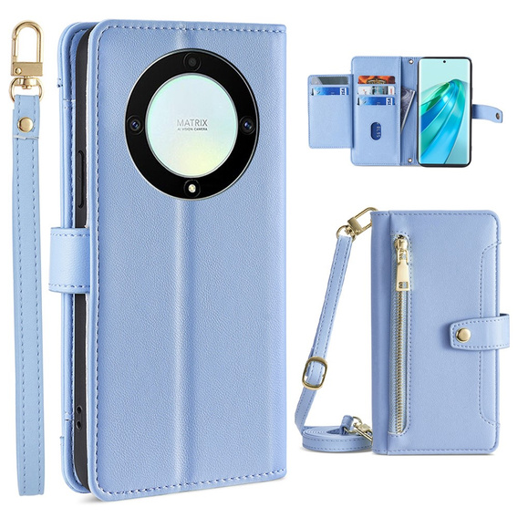 Klapkové puzdro pre Honor Magic5 Lite, Wallet Zipper Pocket, modré