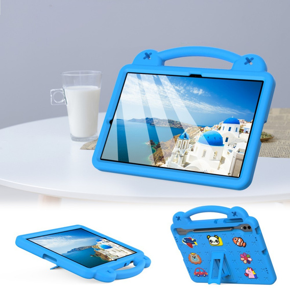 Detské puzdro pre Samsung Galaxy Tab S10+ Plus, Cute Patterns, so stojanom, modré