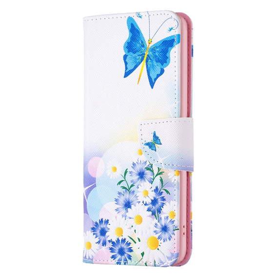 Klapkové puzdro pre Xiaomi 13 Lite, Wallet, butterfly and flowers, biele