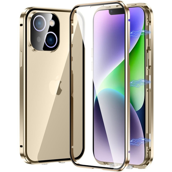 Puzdro pre iPhone 15, Magnetic Dual Glass, zlaté