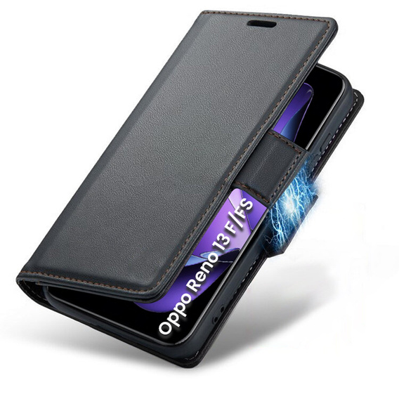 Puzdro pre Oppo Reno 13F / Oppo Reno 13FS, ERBORD Glossy Litchi, flipová peňaženka, čierne