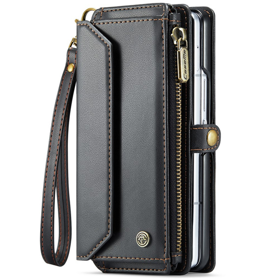 Puzdro CASEME pre Samsung Galaxy Z Fold6 5G, RFID Leather Wallet, s popruhom cez rameno, čierne
