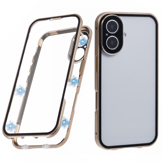 Puzdro pre iPhone 16, Magnetic Dual Glass, zlaté