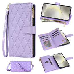 Puzdro s chlopňou pre Samsung Galaxy S25 Edge, Rhombus Crossbody Leather, fialové