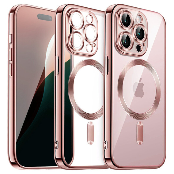 Puzdro pre iPhone 16 Pro, Electro MagSafe, ružové + sklo na displej