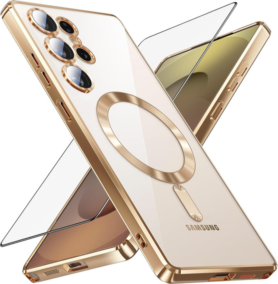 Puzdro pre Samsung Galaxy S25 Ultra, Electro MagSafe, zlaté + sklo na displej