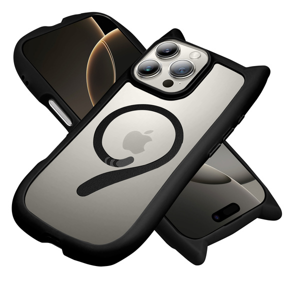 Puzdro pre iPhone 16 Pro Max, pre MagSafe, Cute Cat, čierne + sklo na displej