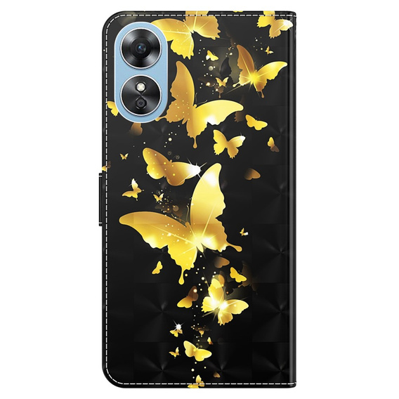 Klapkové puzdro pre Oppo A17, Wallet, Butterflies zlaté