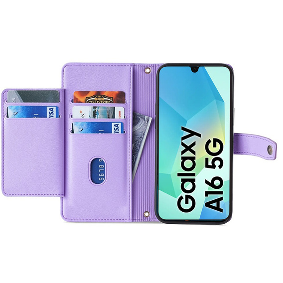 Klapkové puzdro pre Samsung Galaxy A16, Wallet Zipper Pocket, fialové