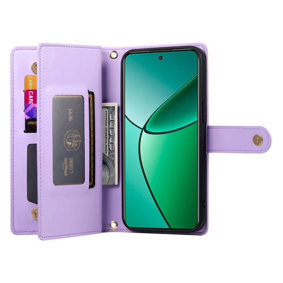Klapkové puzdro pre Oppo Reno 13F 5G, Wallet Zipper Pocket, fialové