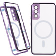 Magnetické puzdro Dual Glass MagSafe pre Samsung Galaxy S22 Plus, fialové